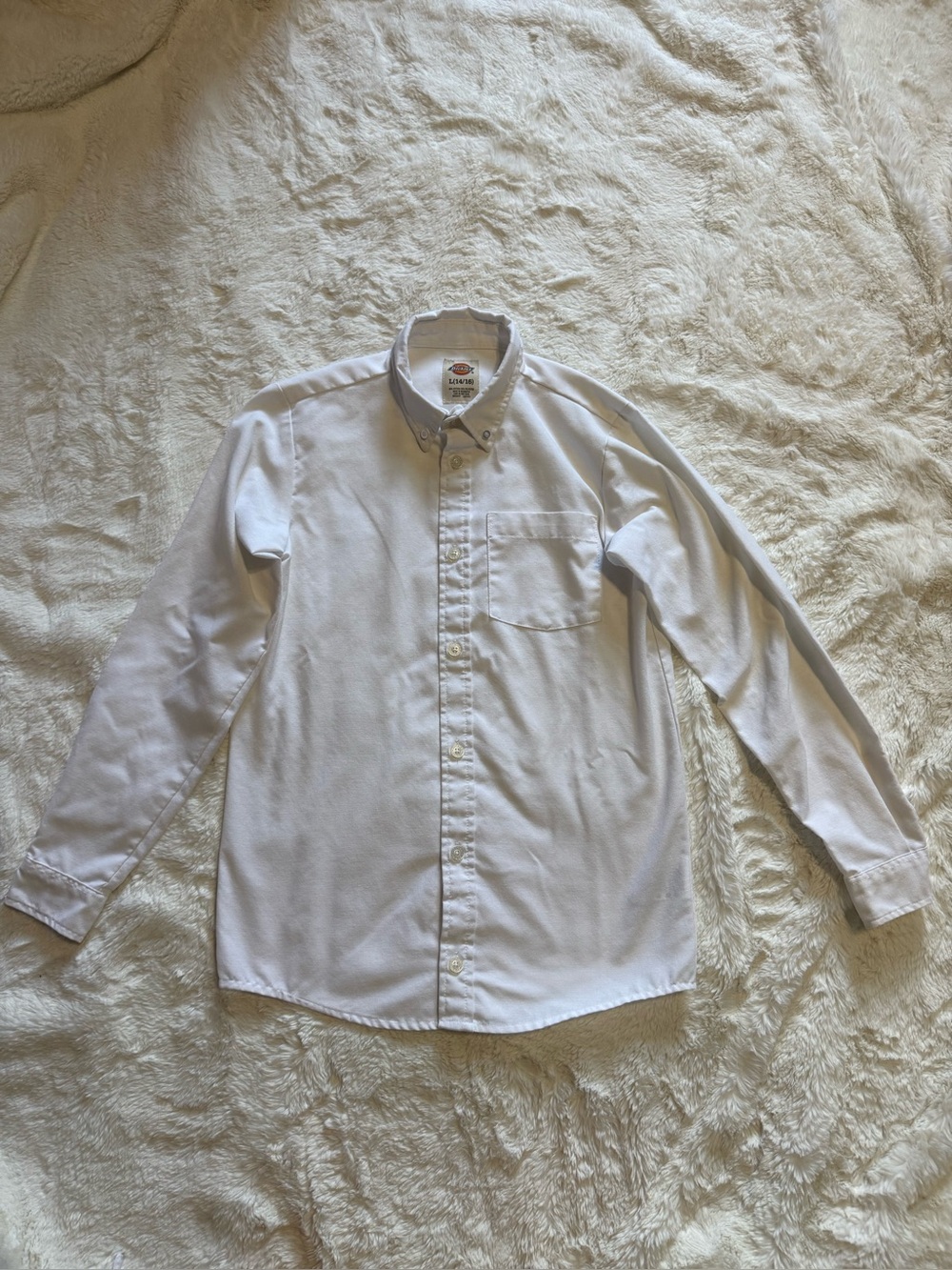 Dickies Youth Boys White Long Sleeve Oxford Button Down Shirt Size L 14/16